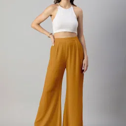 Moomaya Mustard Regular Fit High Rise Trousers image 3