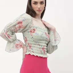 MADAME Mint Green & Pink Floral Print Top image 3
