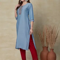 Fashor Blue Embellished Straight Kurta image 3