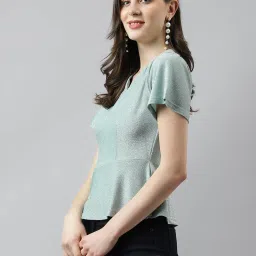 Latin Quarters Sage Green Textured Peplum Top image 3