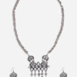 Fida Ethnic Oxidized Silver-Plated Floral Necklace Set for Women image 3