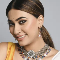 Fida Ethnic Silver-Plated Multi Coloured Meenakari Evil Eye Necklace Set for Women image 3