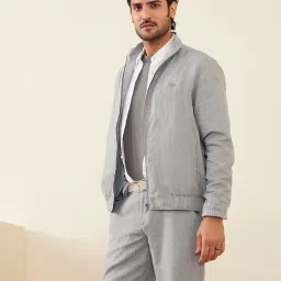 Andamen Grey 100% Linen Regular Fit Solid Jacket image 2