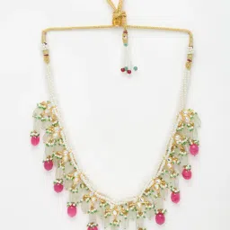 Dugran By Dugristyle Pink & Green Haar Necklace with Kundan & Pearls for Women image 3