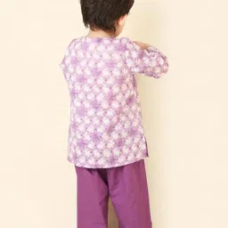 Fabindia Kids Purple & White Printed Full Sleeves Kurta with Pyjamas image 2