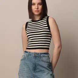 Only Black & Cream Striped Tank Top image 2