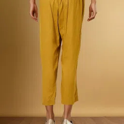 Taneira Yellow Viscose Solid Straight Pants image 2