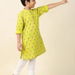 Fabindia Kids Lime Green Printed Full Sleeves Kurta image 3