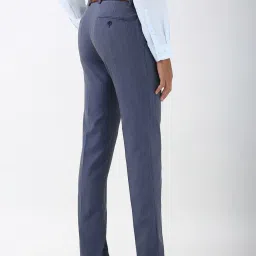Peter England Blue Slim fit Texture Formal Trouser image 2