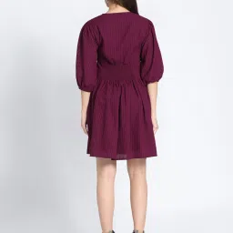 SHAYE Maroon Striped Fit & Flare Dress image 2