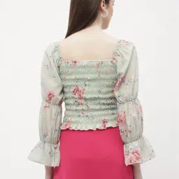 MADAME Mint Green & Pink Floral Print Top image 2