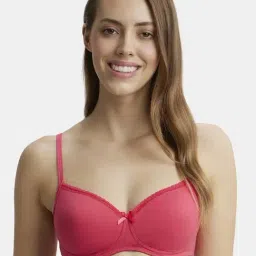 Jockey 1723 Women's Wirefree Padded Super Combed Cotton Medium Coverage Lace Styling T-Shirt Bra-image-58