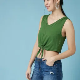 chimpaaanzee Chimpanzee Green Cotton Regular Fit Crop Top image 3
