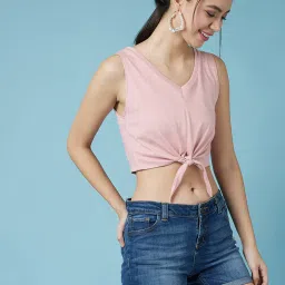 chimpaaanzee Chimpanzee Light Pink Cotton Regular Fit Crop Top image 3
