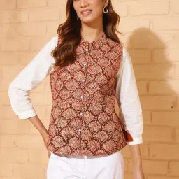 Fabindia Orange Viscose Silk Quilted Jacket image 2