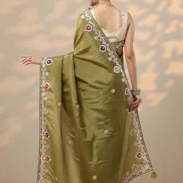 Libas Green Embroidered Saree With Unstitched Blouse image 2