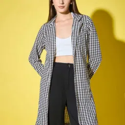 BUYNEWTREND Black & White Houndstooth Print Long Shrug-picture-31