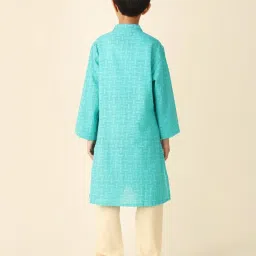 Fabindia Kids Teal Printed Full Sleeves Kurta image 2