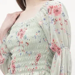 MADAME Mint Green & Pink Floral Print Top image 5