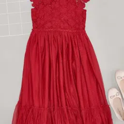 Pantaloons Junior Girls Jester Red Lace Casual Dresses-image-2