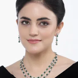 Zeneme Rhodium Plated AD Layered Studded Jewellery Set image 2