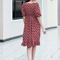 SELVIA Brown Cotton Printed A-Line Dress image 2