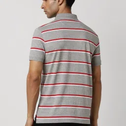 Van Heusen Grey Cotton Regular Fit Striped Polo T-Shirt image 2