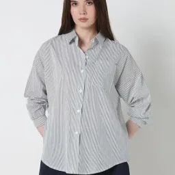 Showoff Blue Relaxed Fit Striped Shirt-image-29