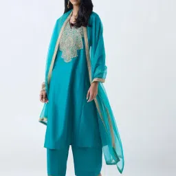Vark by Westside Turquoise Embellished A-Line Ethnic Set-image-24