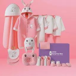 Little Surprise Box Unisex Pink Cotton Printed Full Sleeves Baby Hamper Gift Set image 2
