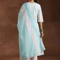 Libas Blue Cotton Embroidered Kurta Pant Set With Dupatta image 2