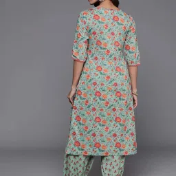 Libas Green Cotton Printed Kurta Salwar Set image 2