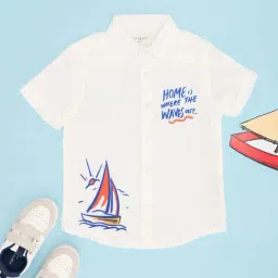 Pantaloons Junior Boys Snow White Cotton Printed Shirts-image-54