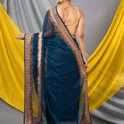 MAHALASA Blue Embellished Saree With Unstitched Blouse image 2