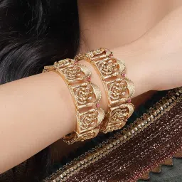 Karatcart Gold Plated Lord Ganesh Bangles for Women Set of 2 image 2