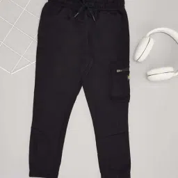 Pantaloons Junior Boys Jet Black Cotton Solid Track Bottoms & Joggers-picture-14