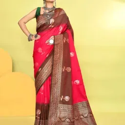 Elora Pink & Brown Silk Woven Saree With Unstitched Blouse-image-24