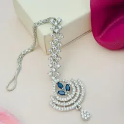 Abdesigns Silver American Diamond Studded Maang Tikka Headpiece-picture-30