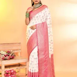 Elora White & Pink Silk Woven Saree With Unstitched Blouse-image-91