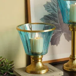 Pure Home and Living Blue & Gold Glass Candle Holder With Stand-image-28