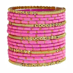 TRIOXY Pink Glass Artificial Stones & Beads Bangle image 2