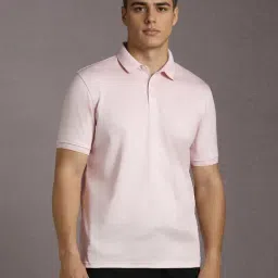Louis Philippe Pink Cotton Regular Fit Texture Polo T-Shirt-image-92