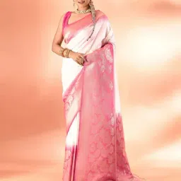 Elora White & Pink Silk Woven Saree With Unstitched Blouse-image-54