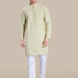 PulseIQ Men Geometric Embroidered Cotton Kurta image 5