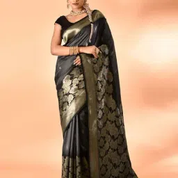 Elora Grey Silk Woven Saree With Unstitched Blouse-picture-18