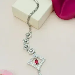 Abdesigns Silver American Diamond Studded Maang Tikka Headpiece-picture-14