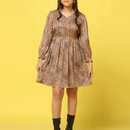 Fashion Dream Kids Brown Printed Fit & Flare Dress-image-37