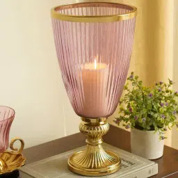 Pure Home and Living Pink & Gold Glass Ribbed Tall Candle Holder With Stand-picture-25