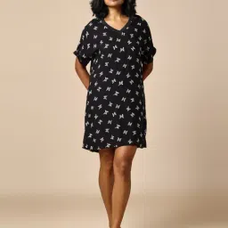 Chemistry Black Viscose Print Night Dress-picture-12