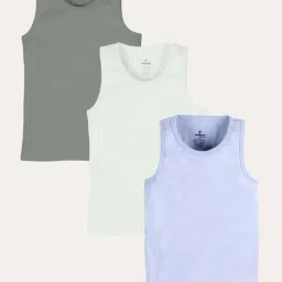 Kiddopanti Boys Dark Grey , White & Light Blue Cotton Vest Pack of 3-image-14